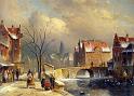 Leickert_Charles_Winter_Villagers_on_a_Snowy_Street_by_a_Canal_Oil_On_Panel